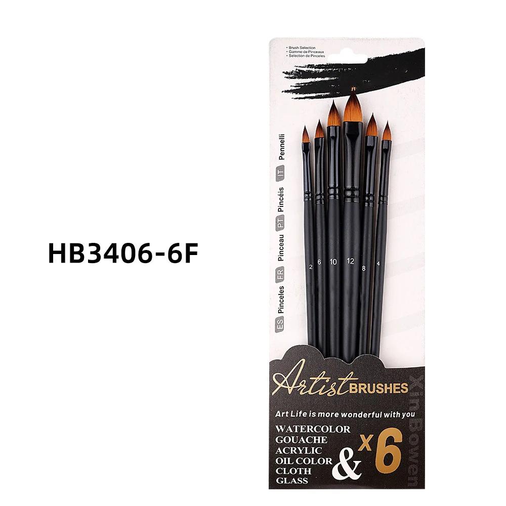 Набор из 6/12 нейлоновых кистей для студентов, чтобы рисовать акриловой краской, ручка черного стержня, детская акварельная ручка, художественный материал, кисть для рисования