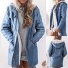 Women Warm Hooded Casual Long Sleeve Denim Jacket Long Jean Outwear Overcoat