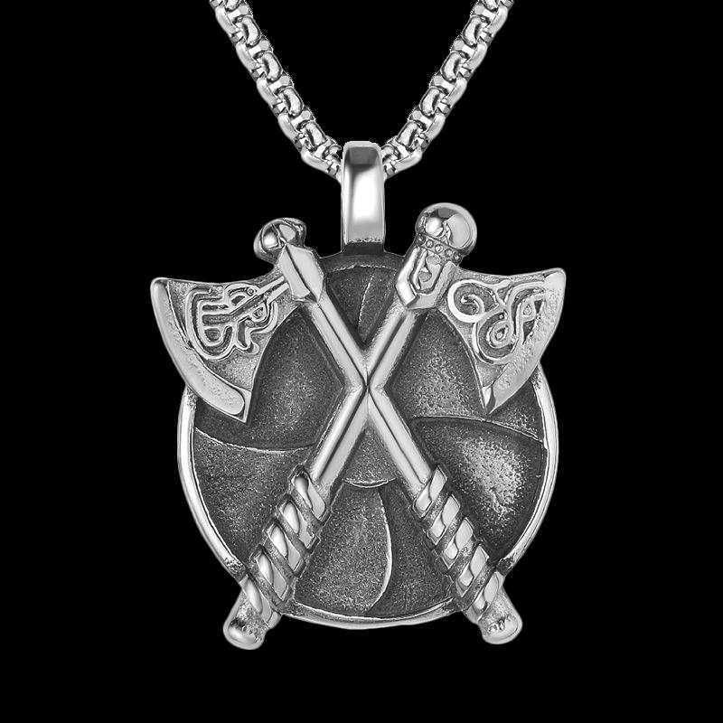 Retro Viking Double Axe Pendant Necklace For Women Men Silver Stainless Steel Box Chain Hip Hop Rock Neck Jewelry Gifts