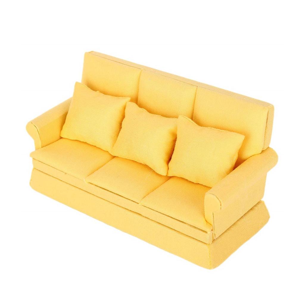 1/12 Scale Dollhouses Three-seat Miniature Couch Furniture Pretend Play for Kids Furniture Model for Dollhouses