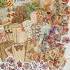 100Pcs Set Vintage Mixed Kit Sticker & Paper 2-in-1 Scrapbook Collage Literary Distressed Decor Supplies