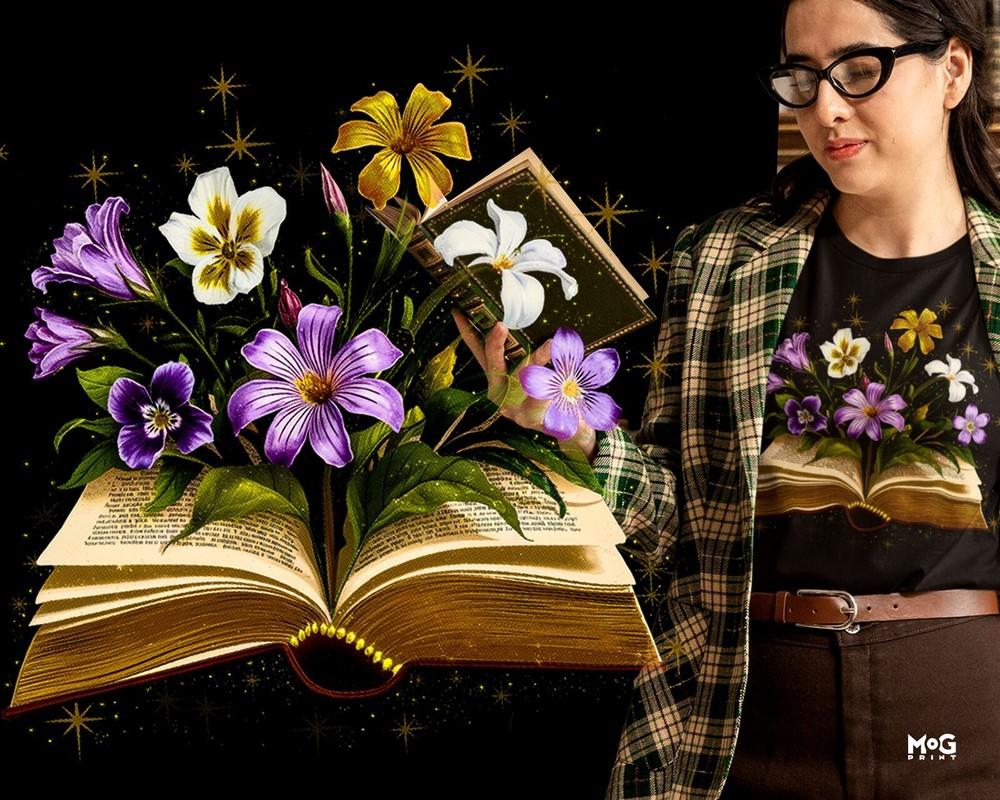 Wildflowers Books T-shirt World Book Day Reading Week Librarian Gift Tee Top