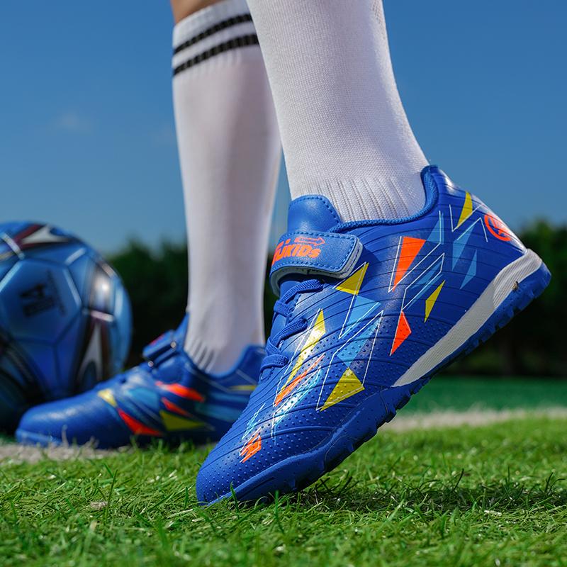29-39 Kids Soccer Cleats Rubber Non-slip Velcro Lacing Artificial Turf Football Boots Outdoor Sports Training Football Shoes