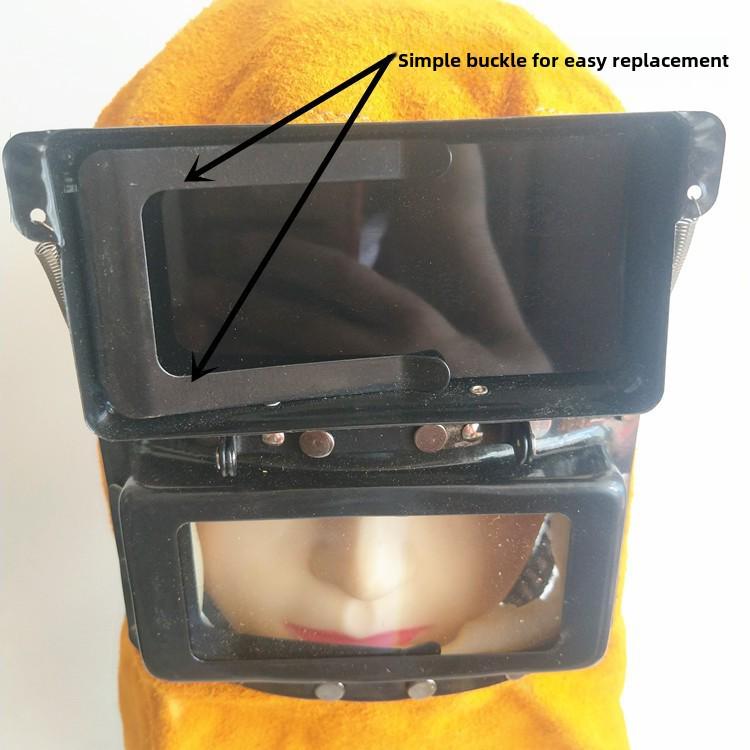 Dimming Weld Mask: Two-Layer Cowhide Protective Hood with Glass Cap