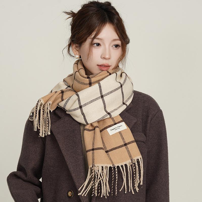 Scarf Women's Autumn and Winter Scarf Student Japanese Thick Trendy Ins Korean Version Versatile Double Sided Line Cute Girl Scarf