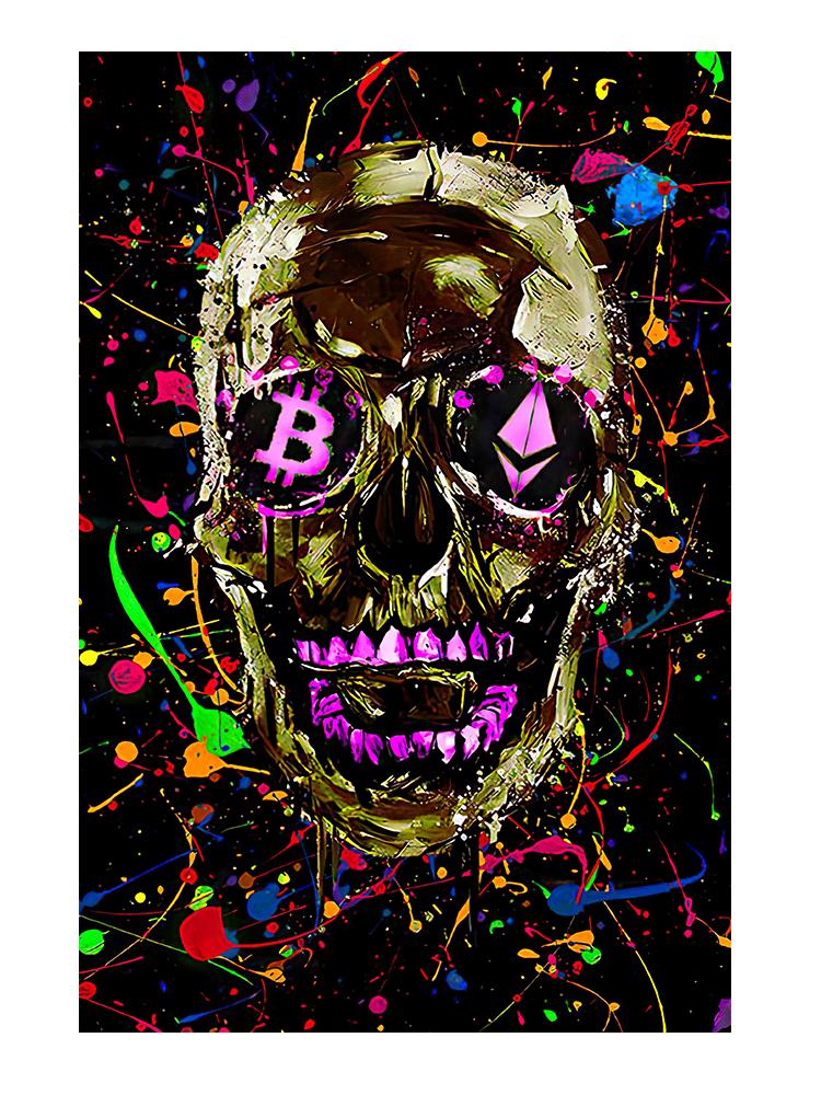 Абстрактное граффити Череп Bitcoin Art Холст Картина Скелет Корона Скандинавские настенные художественные картины для гостиной Домашний декор Cuadros