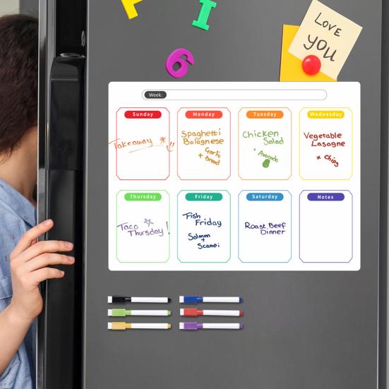 1 Set Magnetic Message Board Refrigerator Magnet Erasable Writing Surface Weekly Planner Kitchen