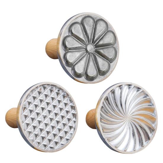 Пресс-форма для тиснения печенья, круглая металлическая форма для пресса для печенья с деревянной ручкой, штамп для тиснения печенья, инструмент для самостоятельной выпечки