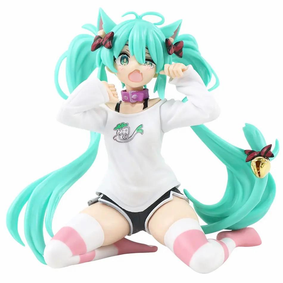 The 12-20cm Anime Hatsune Miku Character Cat Ear Sitting Doll Model Toy Gift Collection Action Character PVC Children's Gift