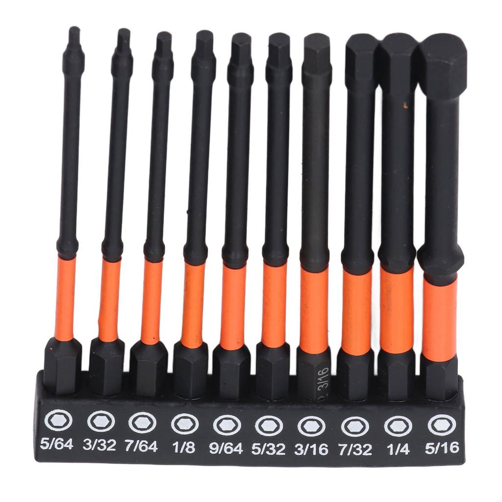 Набор из 10 шестигранных бит SAE, длина 100 мм, хвостовик 1/4 дюйма, биты S2 из легированной стали, с подставкой для хранения
