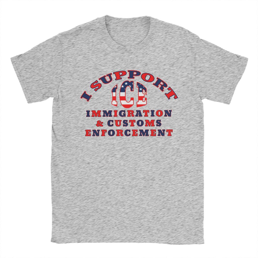 Vintage I SUPPORT ICE IMMIGRATION CUSTOMS ENFORCEUnisexT TShirt for Unisex Round Neck Cotton T Shirts Short Sleeve Tees Gift Clothing