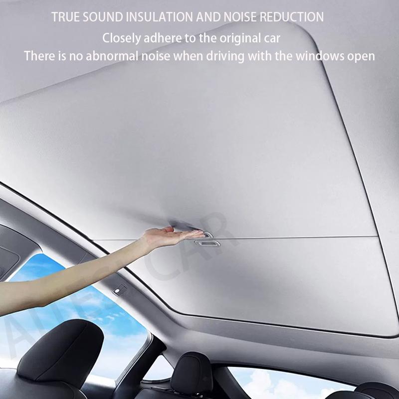 New Retratable Sunshade For Tesla Model Y Juniper 2025 Roof Shade Scroll Original Sun Visor Model Y 2019- 2025 Pleated Sunscreen