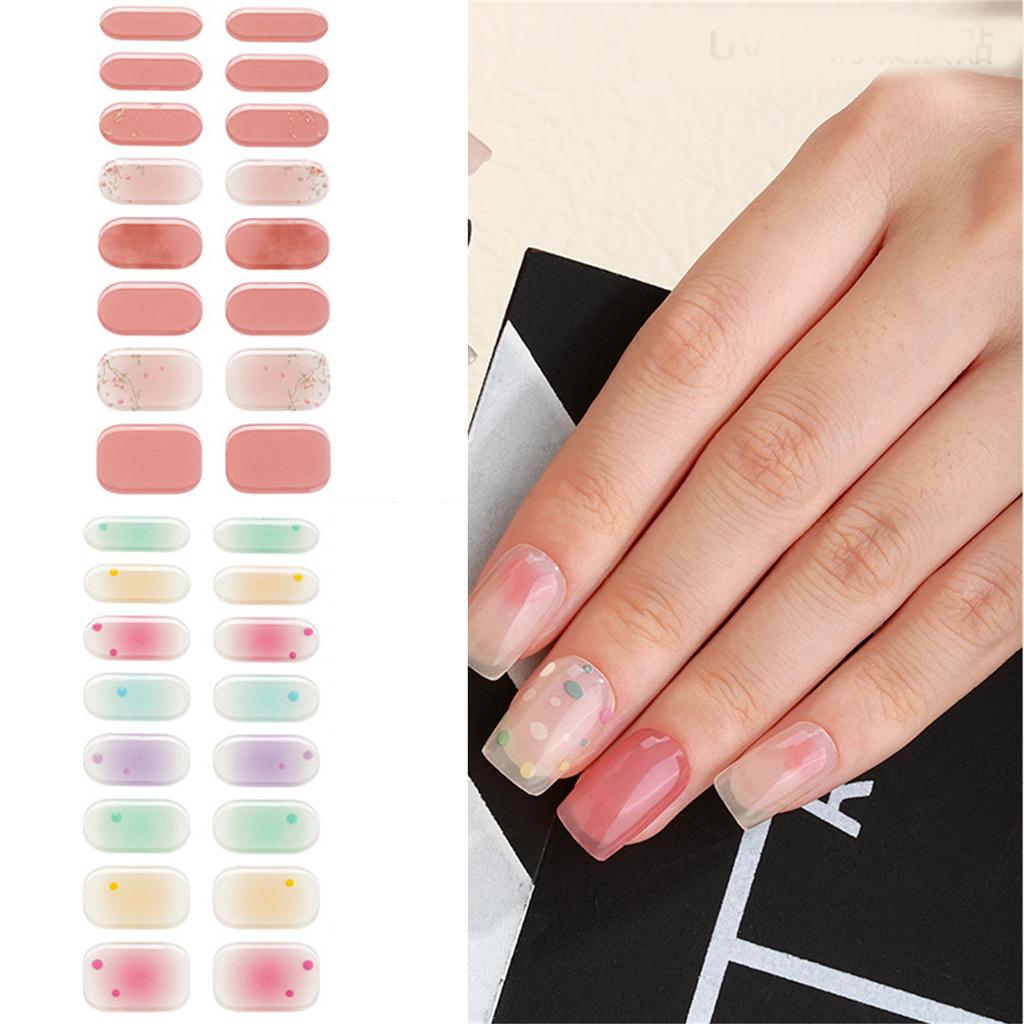 Semi Cured Gel Nail Strips Patches Sliders UV/LED Lamp Cured Adhesive Long Lasting Full Cover Gel Nail Stcikers Manicure