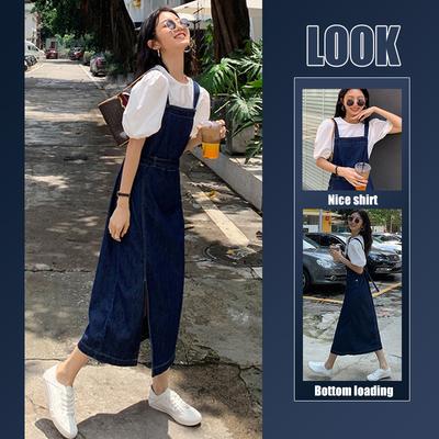 Стильная элегантность мода женский повседневный жилет с боковыми разрезами джинсовая юбка на бретелях женское летнее тонкое платье средней длины с бретелью через шею длинная юбка