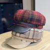 Red Plaid Woolen Octagonal Hat for Women In Autumn and Winter Korean Style Retro Beret New Retro Newsboy Hat Trend