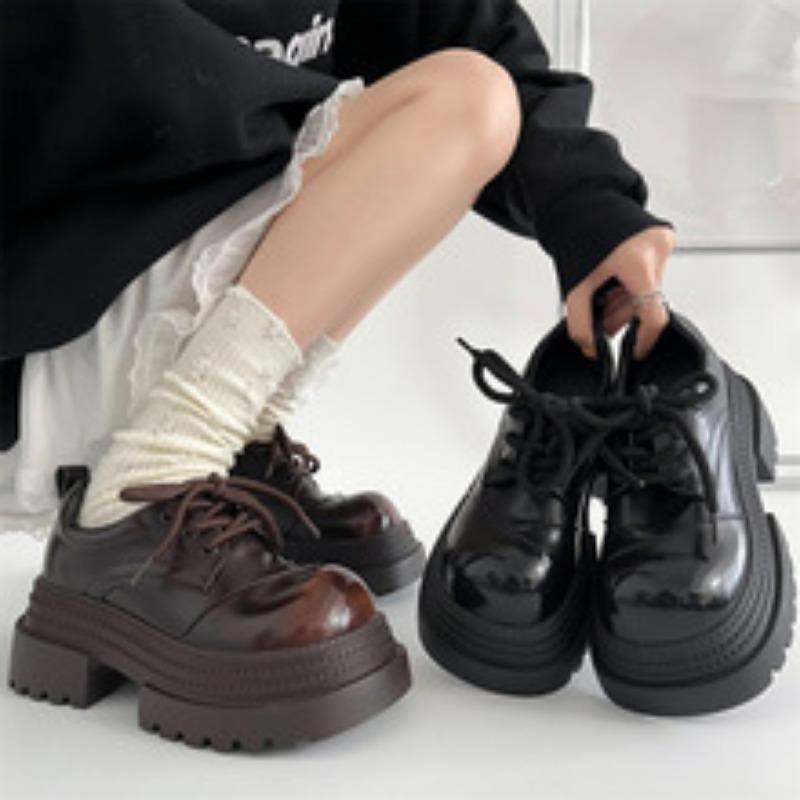 Женские туфли Мэри Джейн Модные туфли на шнуровке Платформенные туфли-лодочки 7,5 см Элегантные туфли на толстом каблуке Ретро Британский стиль Лоферы Платформенные туфли