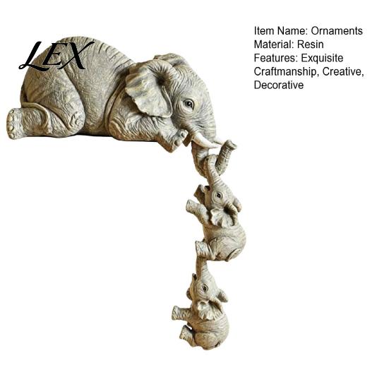Elegant Home Accents for Office Elephant Shelf Sitter, Mother Hanging 2 Baby Elephants on The Decorative Statues Table Edge Edge, Hand-Painted