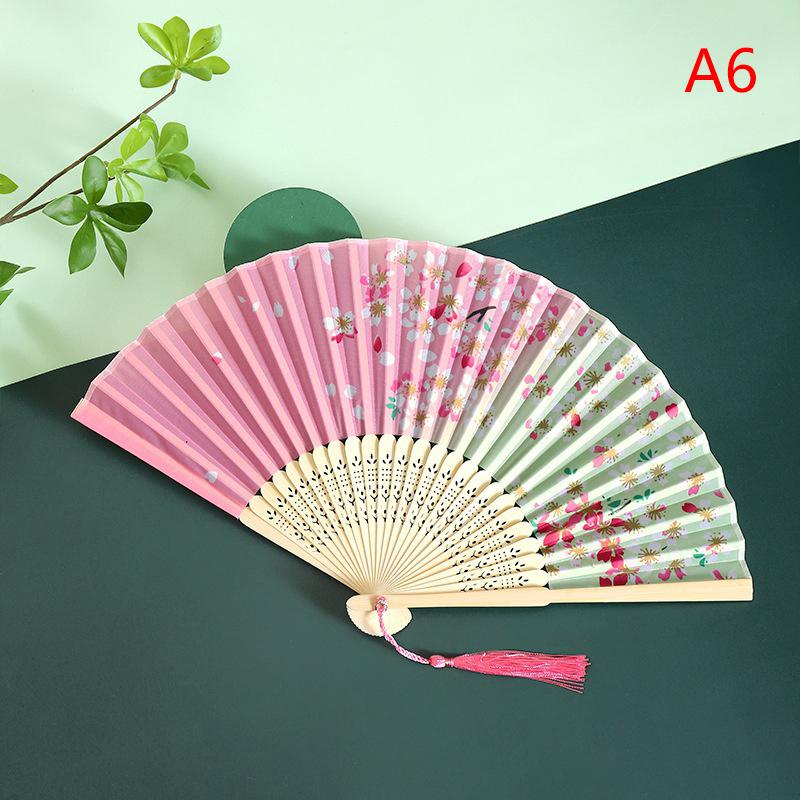Портативный ручной складной веер в китайском стиле, реквизит для танцев, ретро веер-ракушка, женский, мужской, бамбуковое дерево, шелк, цветок, складной веер
