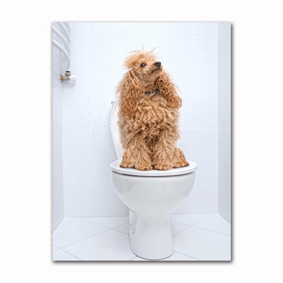 Funny Animal Dog Read Newspaper Oil Painting on Canvas Wall Art Poster Prints Wall Art Picture for Bathroom Toilet Decoration