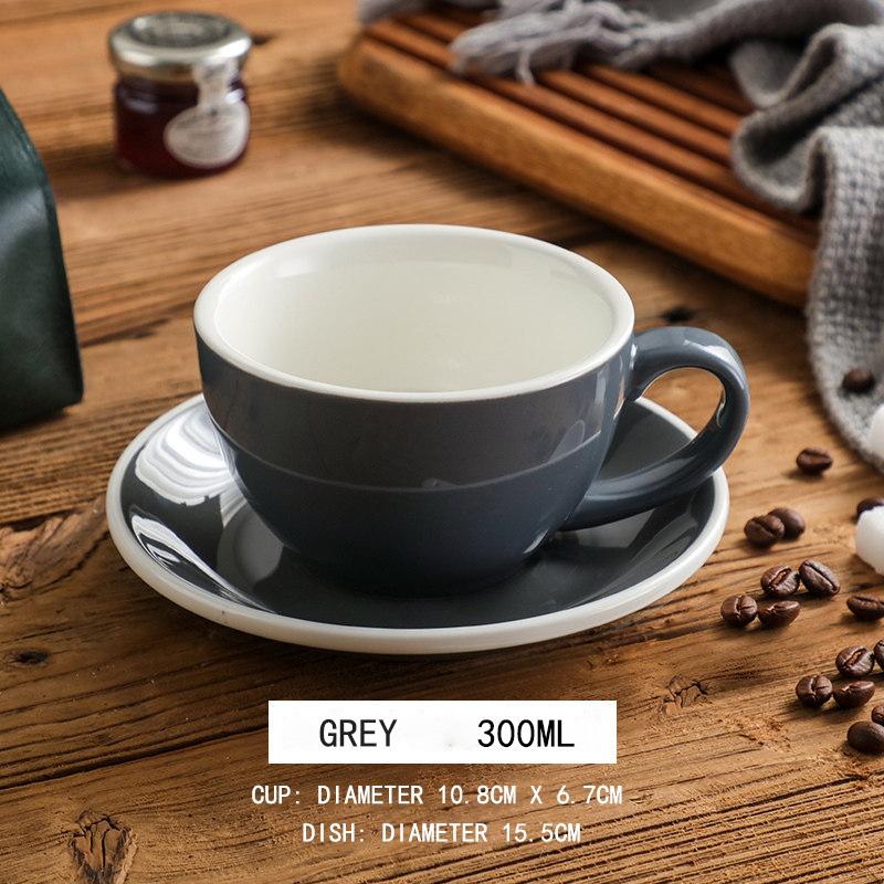 300ml Ceramic Coffee Cup and Saucer Set Pottery Latte Cups Breakfast Milk Mug Afternoon Teacup Porcelain Water Mugs Wholesale