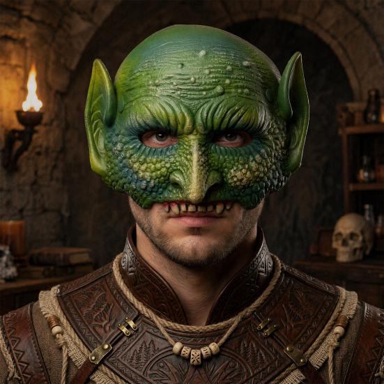 Scary Lizard Party Mask Halloween Green Mask, Realistic Textured Half-Face Mask,PU Foam Detailed Reptile Costume Accessory, for Parties And