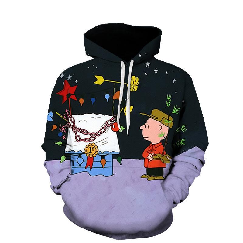 Осень-зима Мужские толстовки с капюшоном с 3D-цифровым принтом Рождественский принт Мужская спортивная толстовка с капюшоном