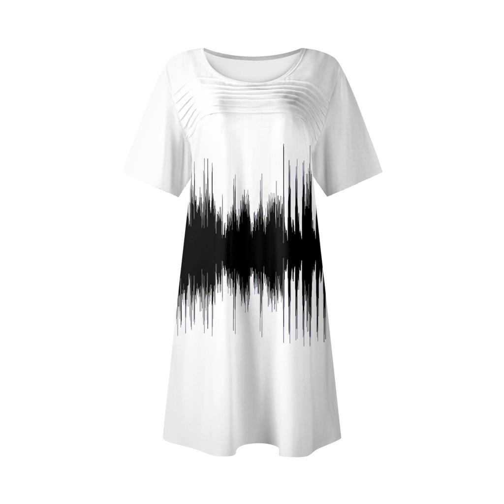 Женские летние повседневные платья с круглым вырезом, плиссированные, с карманами, с принтом, с коротким рукавом