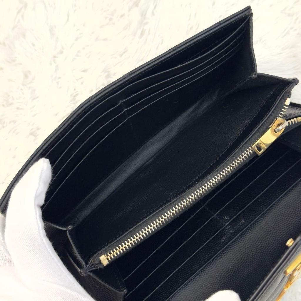 Б/у SAINT LAURENT Saint Laurent Большой клатч-кошелек Cassandra Черный Черный Стежка V