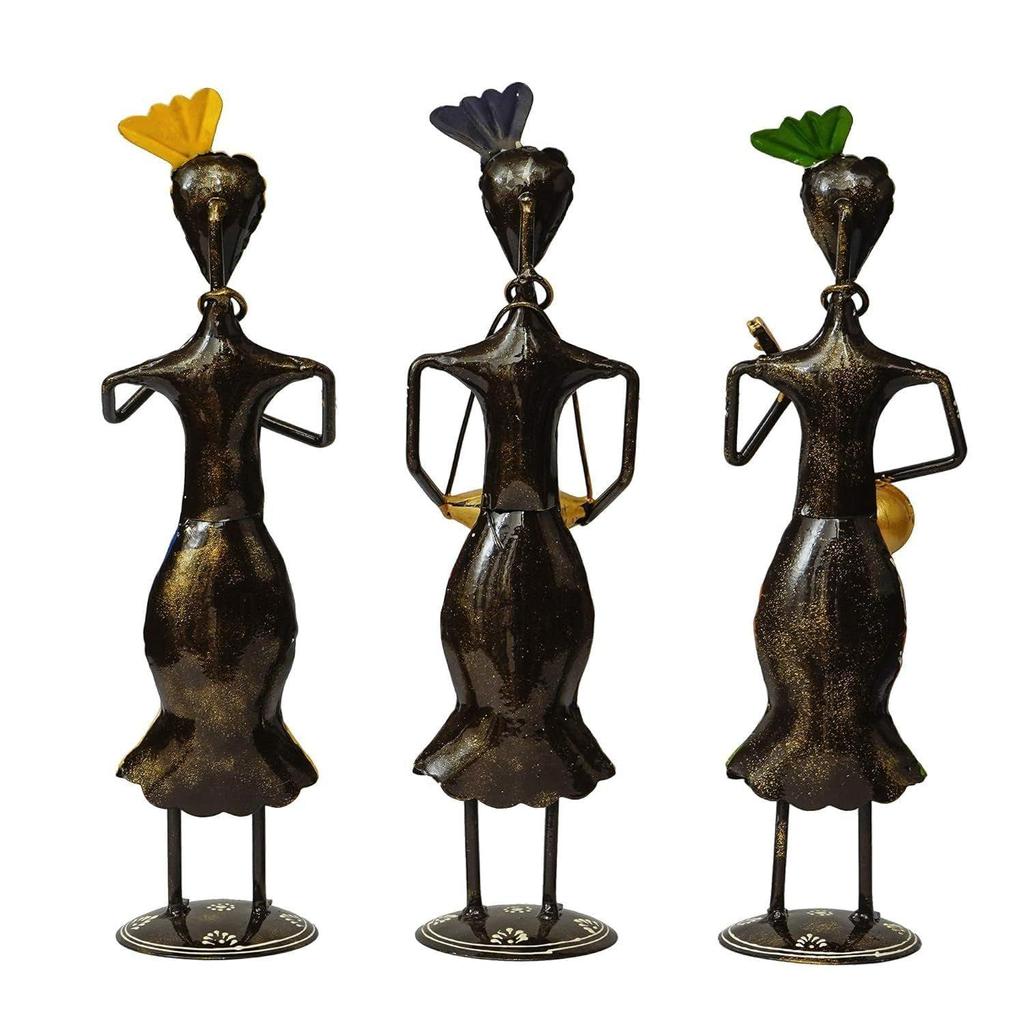 Tribal Metal Handicraft Muisician Showpiece Statue Table Decorative Items for Home,Antique Gift Items, Showpiece, Home Decoration Items (Set Of 3)