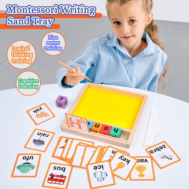 Montessori Teaching Aids Wooden Sandbox Letter Strokes Children's Sand Drawing Pen Controlled Sensory Games Set Souptoy