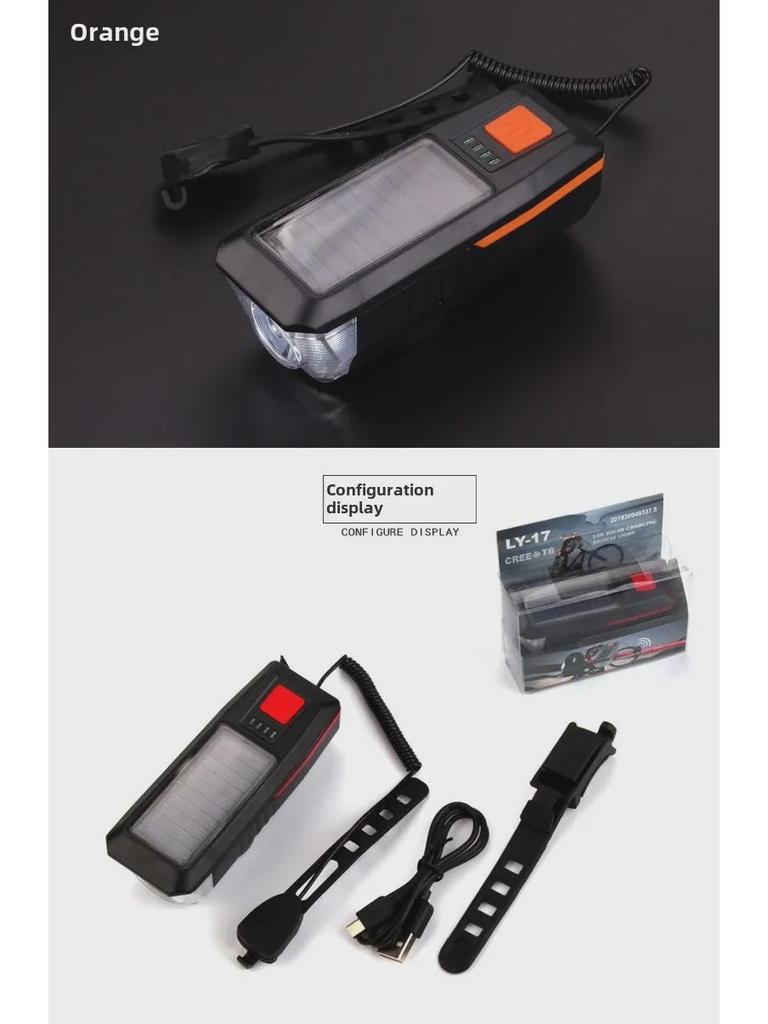 Solar-Powered Bicycle Headlight with USB Charging and Electric Display