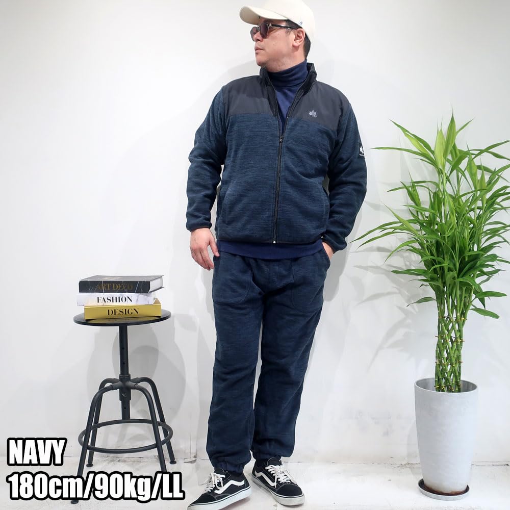 LOGOS park Cationic Fleece Full-Zip Jacket, Men's, Lightweight, Cold Weather, Hoodie Style, Sizes M, L, LL, 10002007 (JP, Alphabet, LL, NAVY)