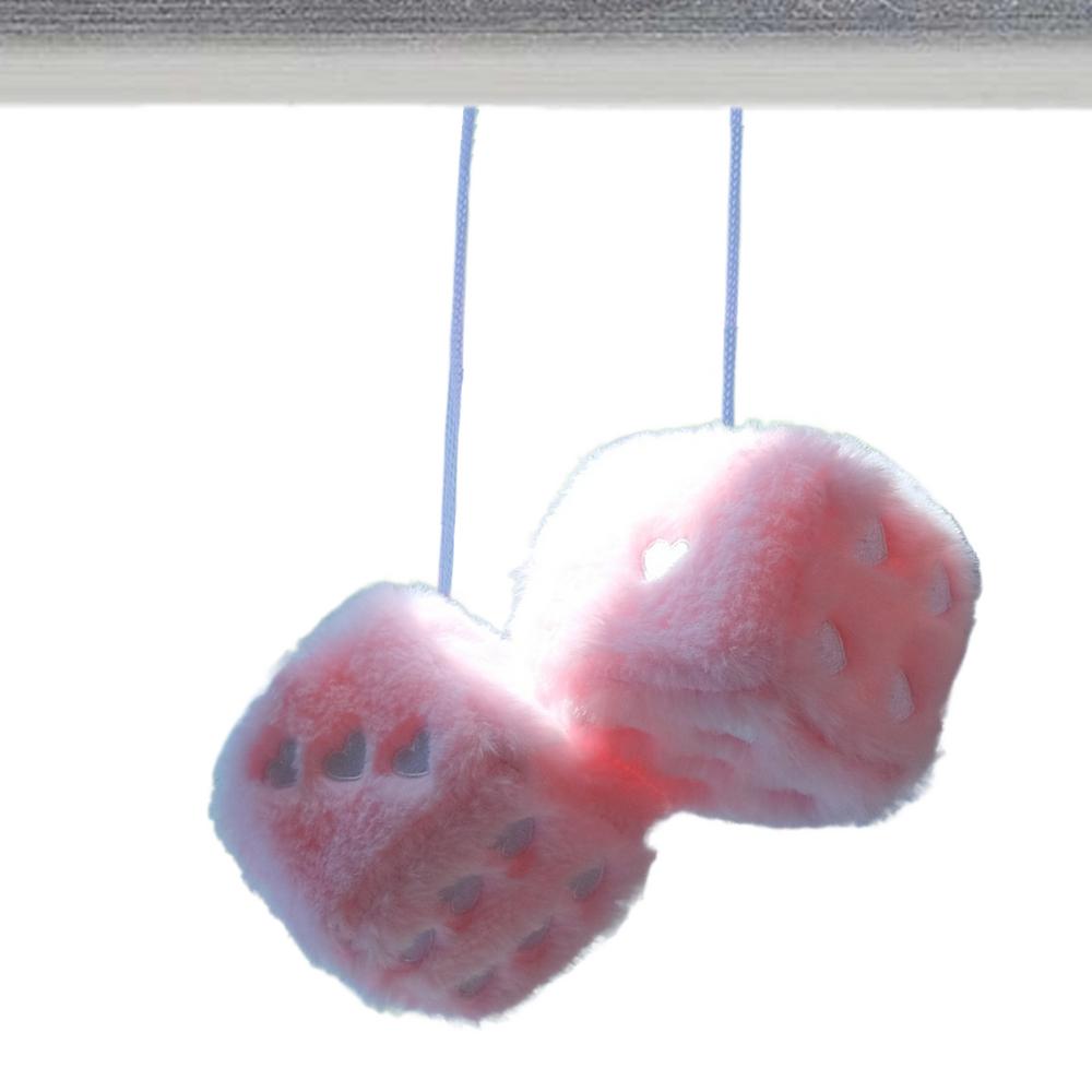 Fuzzy Plush Dice 1 Pair Auto Plush Dice Pendant Heart-shaped Embroidery Pattern Dice Pendant For Home And Workplace Decoration