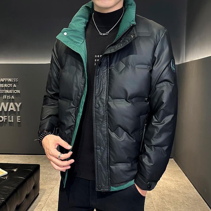 Пуховик мужской зимний и зимняя утепленная короткая белая утиная пуховая мужская зимняя куртка-стойка