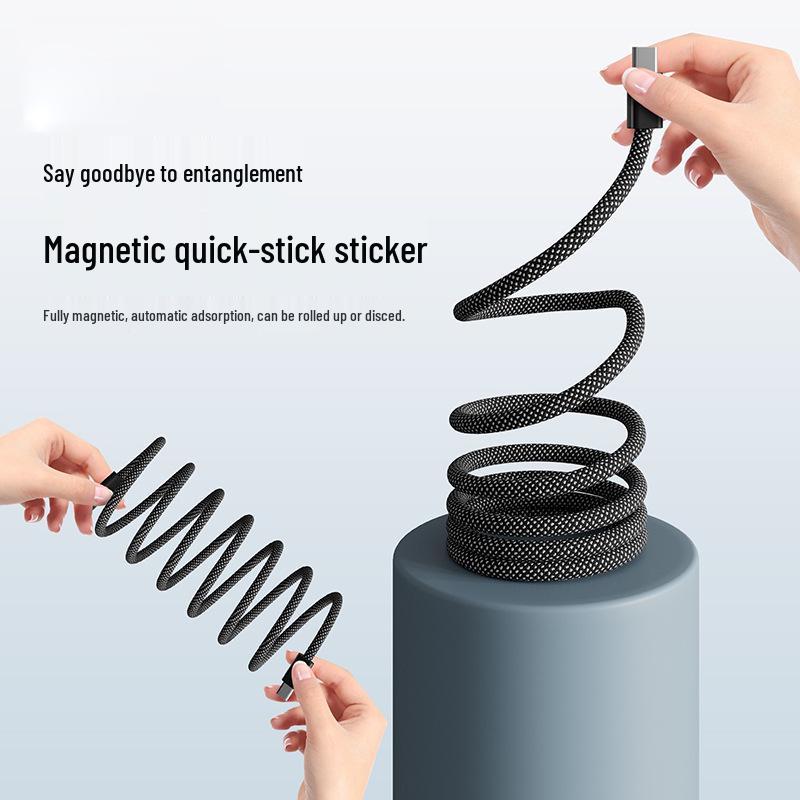 Магнитный кабель Magic Rope 6A, двухцветная оплетка для Apple 15 и Huawei, сверхбыстрая зарядка 240 Вт.
