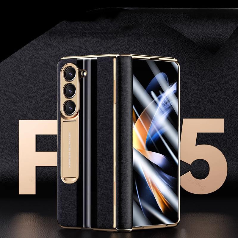 Для Samsung Galaxy Z Fold 6 5 Чехол Шарнир Магнитное Покрытие Натуральная Кожа Чехлы Складной 4 3 360 Полная Защитная Пленка Подставка Чехол