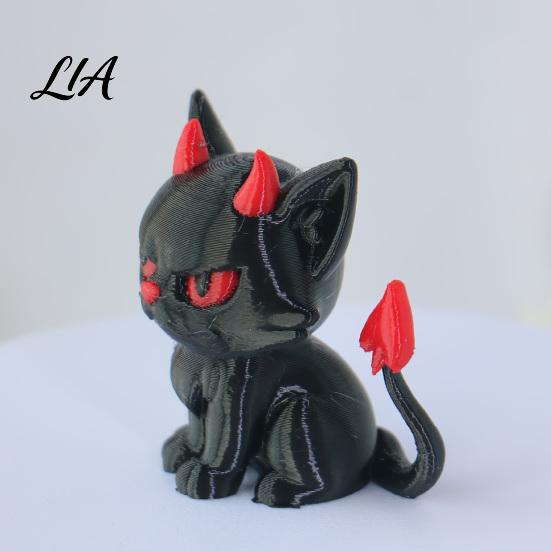 Exquisite Cat Sculptures 3D Printed Evil Ornament for Car Dashboard, Creative Devil Black Cute Desk Accessories Figurine, Gothic Desktop Decoration