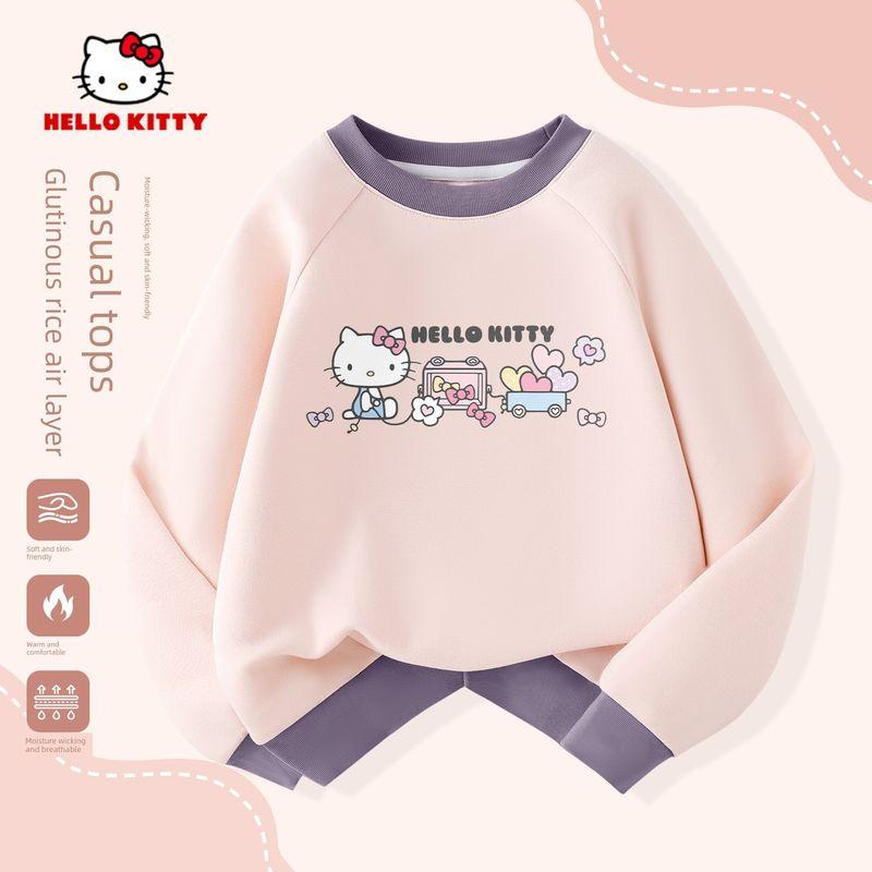 Hello Kitty Girls' Long-Sleeved T-Shirt, Kidsren's Base Layer Shirt, Pink Sweatshirt, Color-Blocked, Stylish Little Girl's Top, Spring