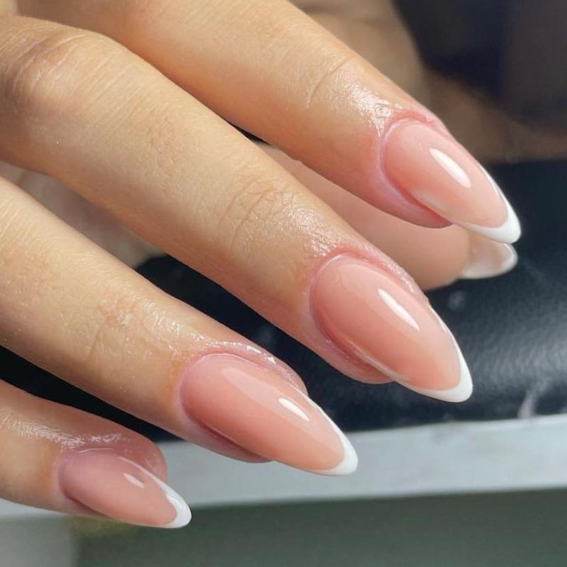 24 Pcs Wine Red Almond Press On Nails Medium Length Full Cover False Nail Tips Simple Wearable Manicure