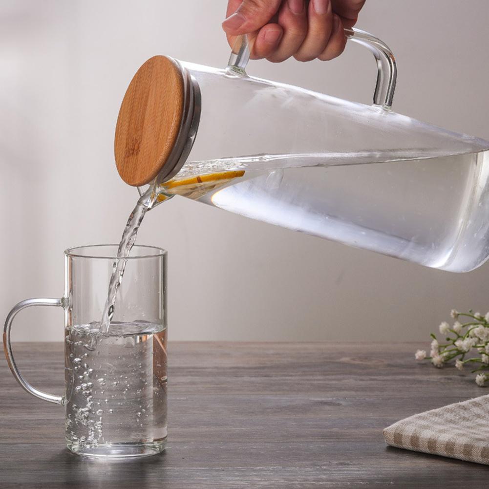 400/1300ml Glass Water Pitcher With Wooden Lid Handle Tea Milk Juice Jug Beverage Container Heat-resistant Glass Cups Drinkware