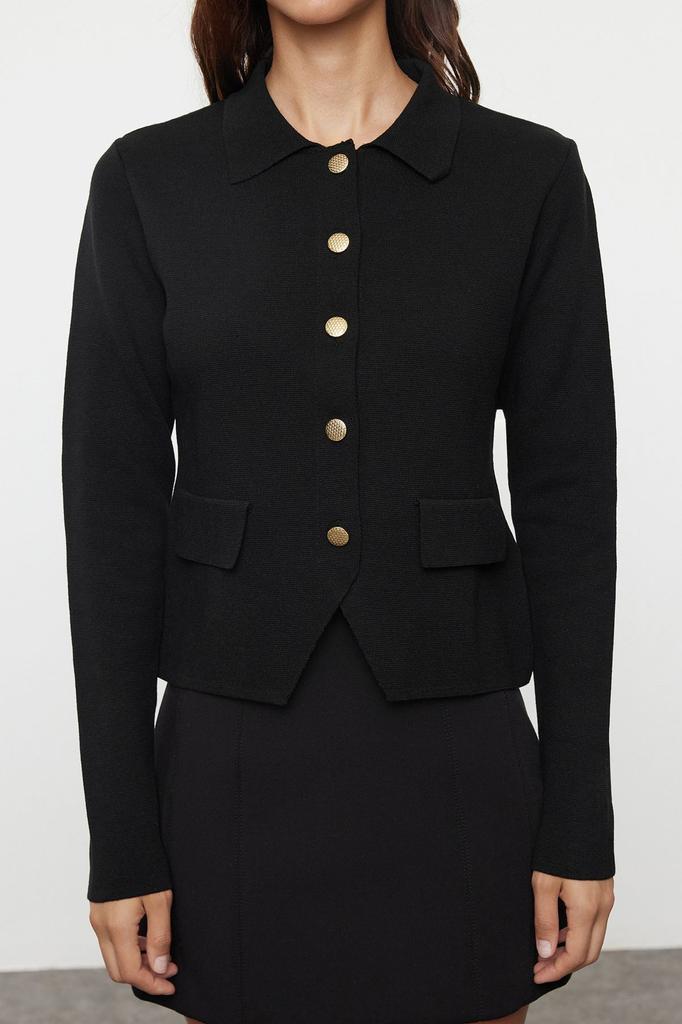 Женский элегантный кардиган черного цвета из пряжи премиум-класса, специальная пряжа, базовый трикотажный кардиган