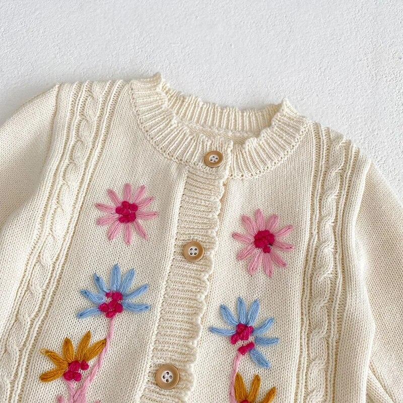 Детская хлопковая одежда, весенний вязаный детский комбинезон, милый комбинезон с цветочным принтом для девочек, винтажная вязаная одежда для новорожденных, комбинезон для новорожденных