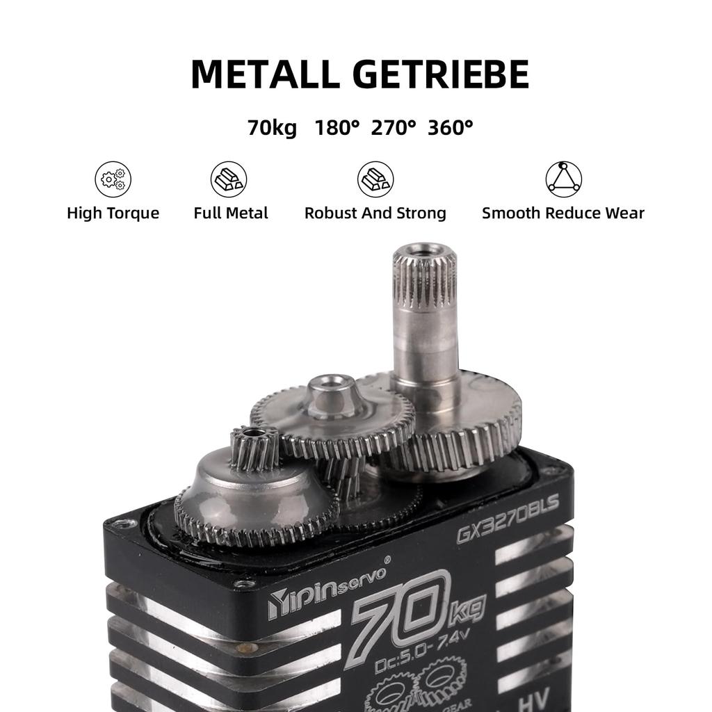 Rcmall GX3270BLS Digital Servo, 70KG High Torque, 360°/270°/180°, Metal Gear, IP68 Waterproof, for RC Crawlers (360 Degree)