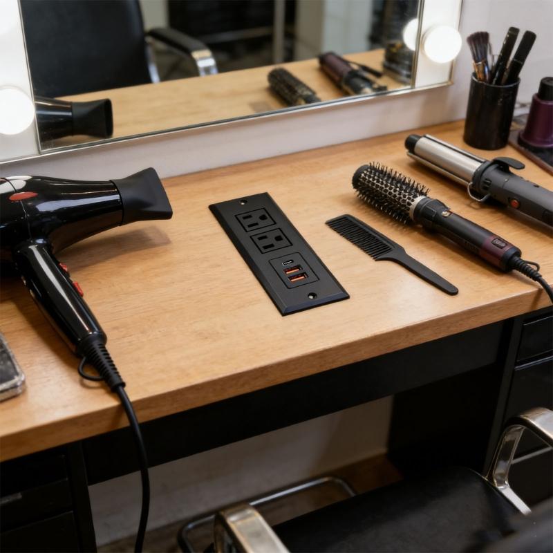 Desktop Embedded Outlet Featuring Easy Access 2 110V Socket Double USB 1Type C Port 110V Charging Solution