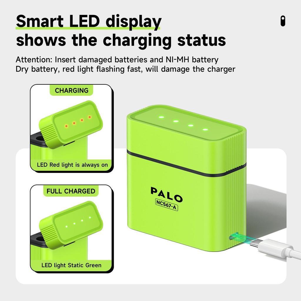 PALO Аккумуляторные литиевые батарейки AA 1,5 В 3400 мВт·ч 1,5 В литий-ионные батарейки AA Интеллектуальный зарядный бокс с дата-кабелем TYPE-C