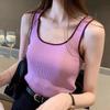 Summer Women's New Net Red U-neck Knitted Small Vest Sexy Tight Color Short-sleeved Blouse