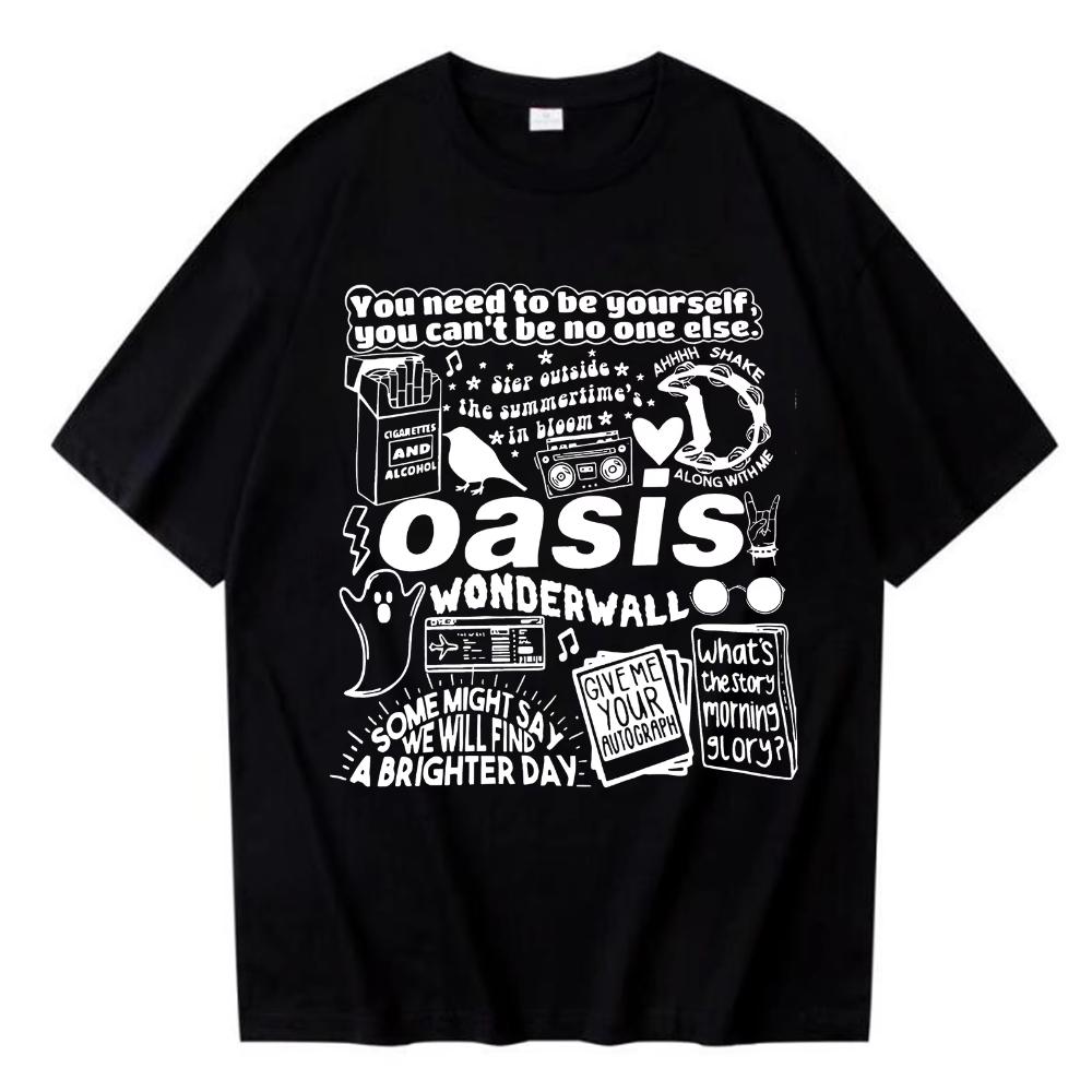 Oasis Реюнион Тур 2025 Хлопковая Футболка с Принтом Мужская Женская Харадзюку С Округлым Вырезом Oasis Live 25 Тур Мерч Повседневная Мужская Футболка Подарки