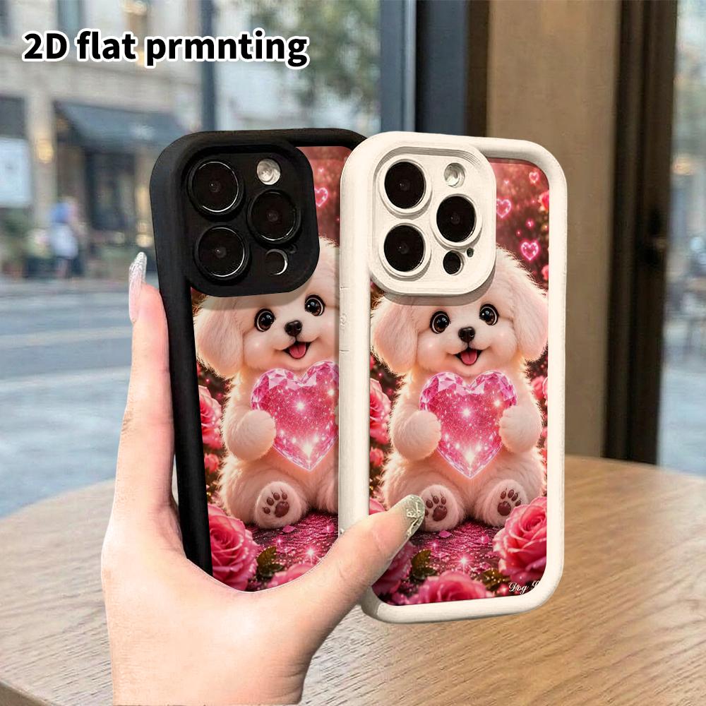 Phone Case: 2D flat design suitable for iPhone 18 17 16 15 14 13 Pro tiered protective case, white puppy, Christmas and Halloween gift