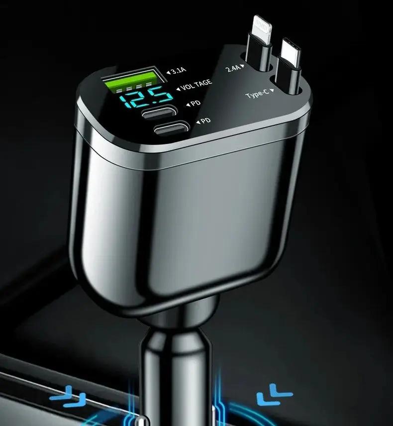 Автомобильное зарядное устройство 5-в-1 мощностью 150 Вт с выдвижной конструкцией и цифровым дисплеем