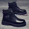 Men's Boots Autumn Winter Men's Boots Version High Top Casual Lace Up Flat Bottomed Round Toe Comfort Leather Shoes